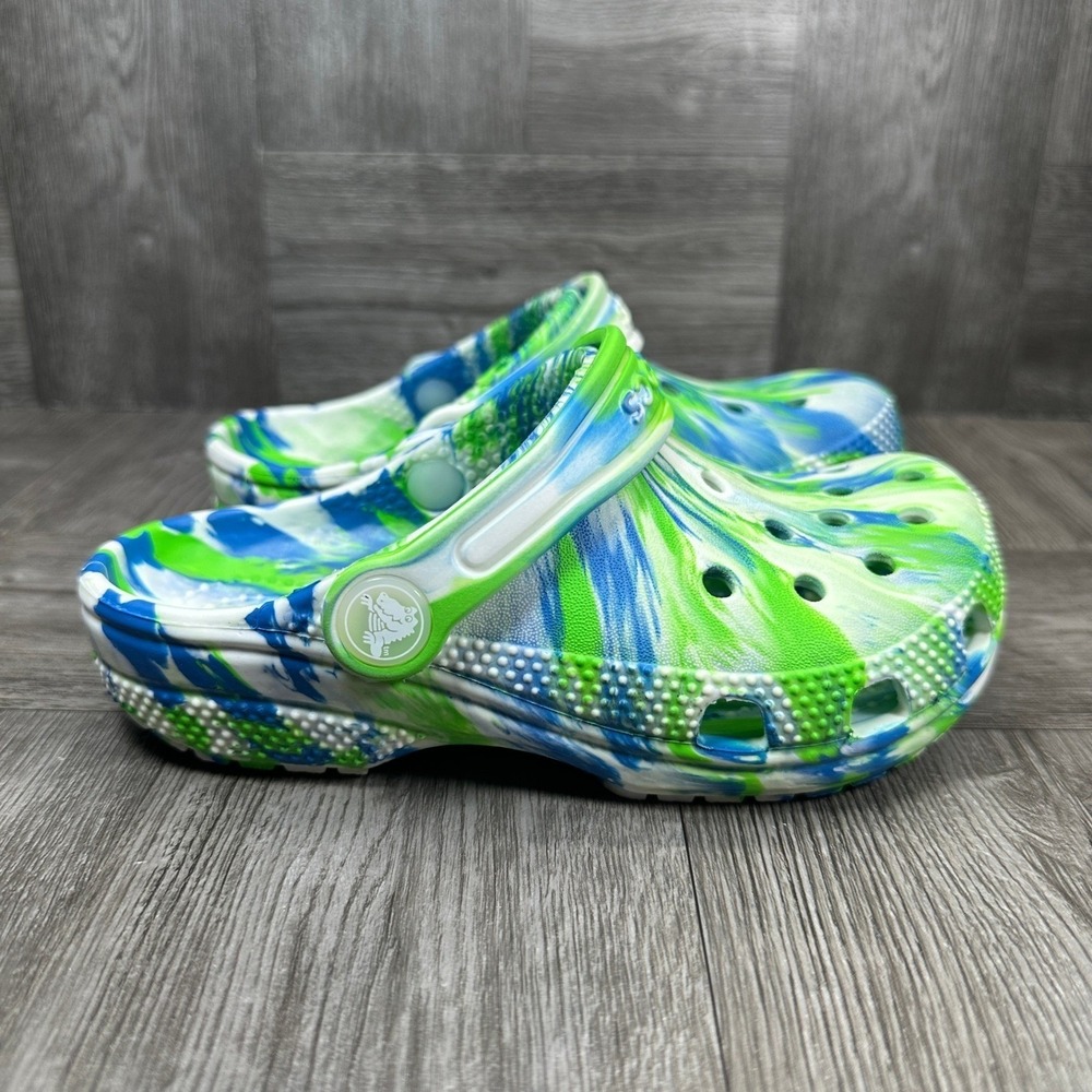 Crocs Classic Marbled Clogs Kids c11 Blue Green Glow in the Dark NEW